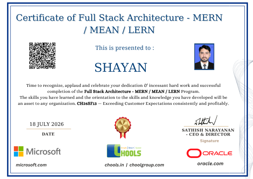 Full Stack Architecture - MERN _ MEAN _ LERN Program Certificate